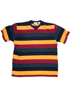 Vintage Copper Key Striped Short-Sleeve T-Shirt Multicolor Cotton Large AS IS